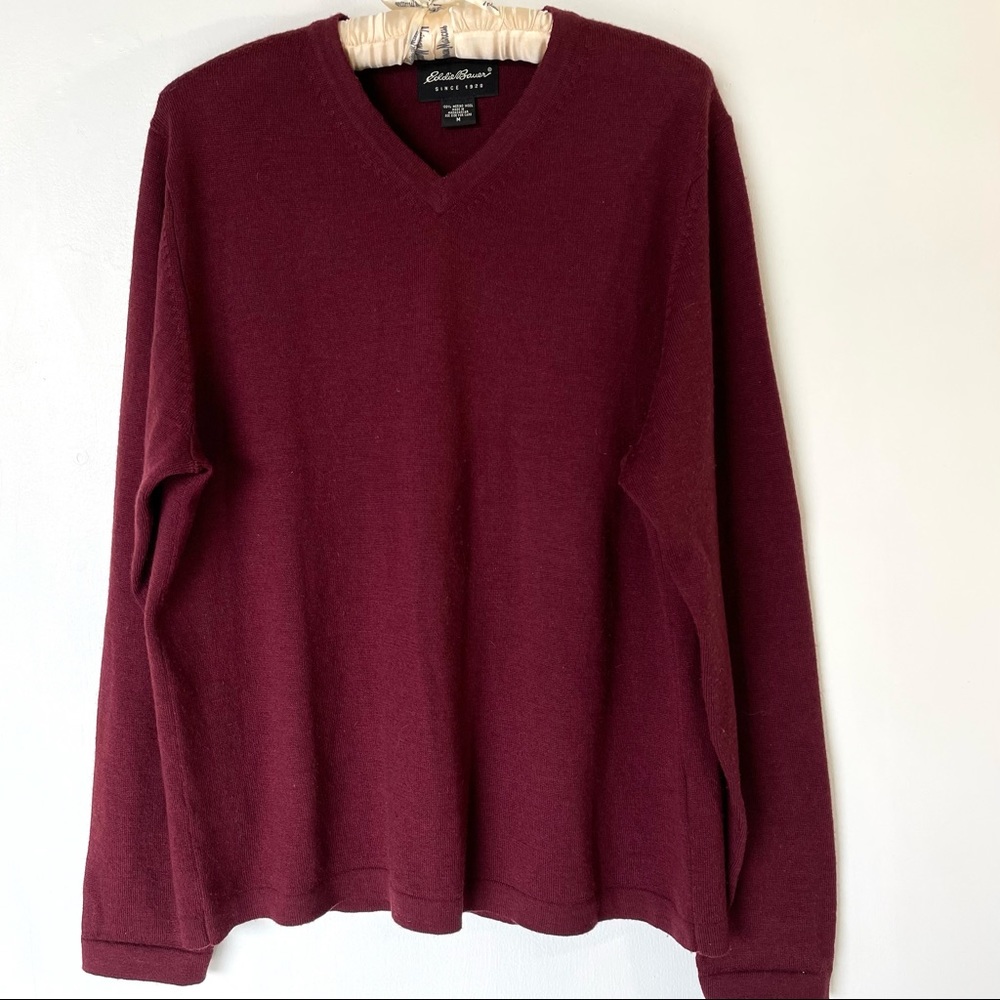 VTG Eddie Bauer 100% Merino Wool V-Neck Dress Sweater
